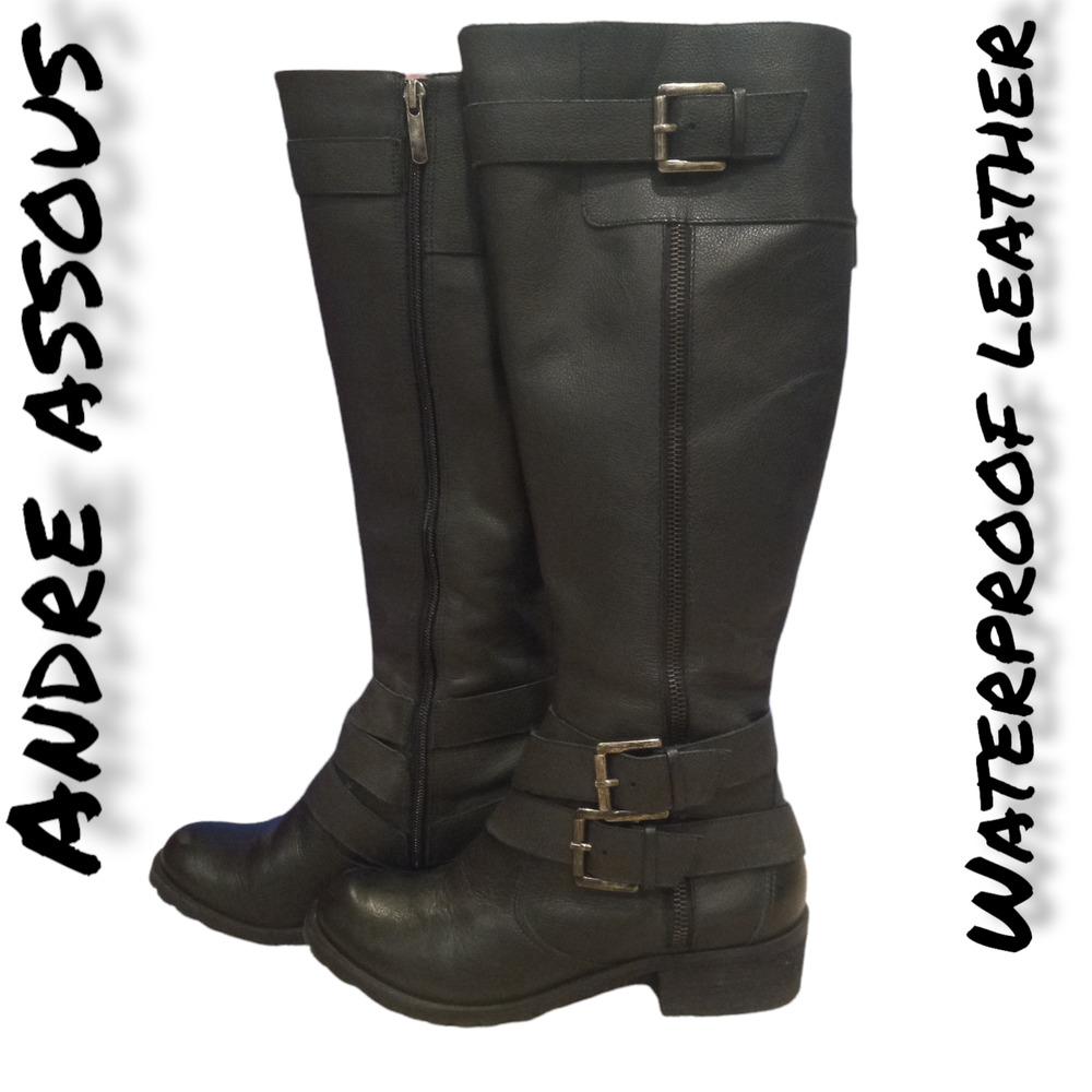 Andre Assous Waterproof Black Leather Boots Size 37